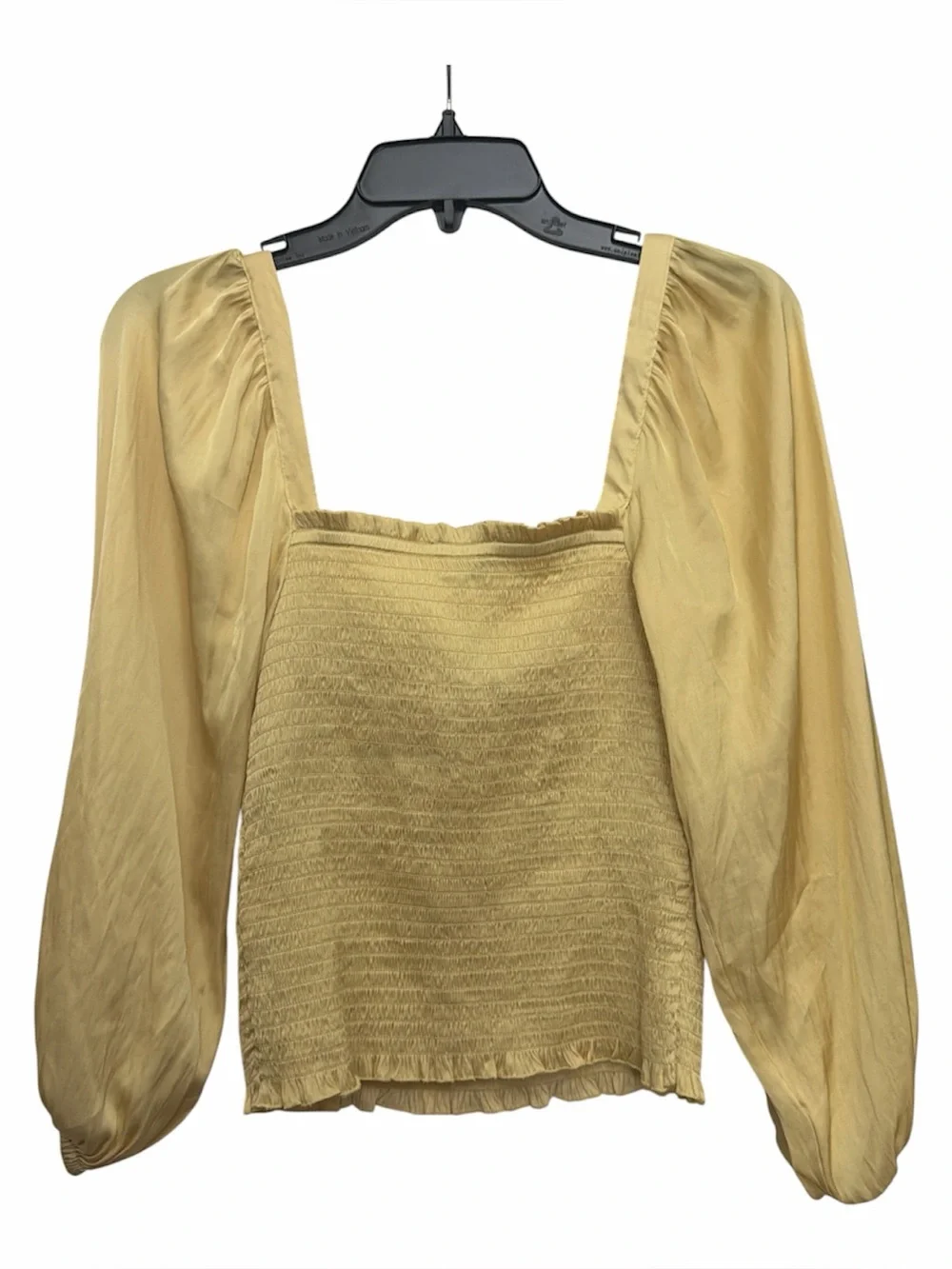 J Crew Smocked Featherweight Satin Cropped Top Size XS Soft Yellow BD635 NWT